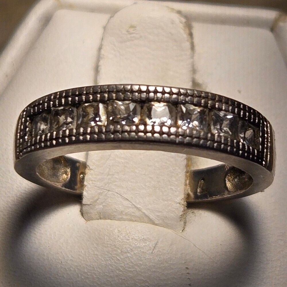 Sparkly inlaid band vintage sterling silver ring sz 7